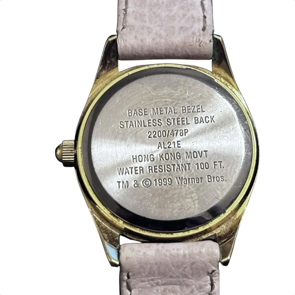Vintage Armitron Tweety Bird Quartz Watch Women's Gold Tone Analog Leather Band